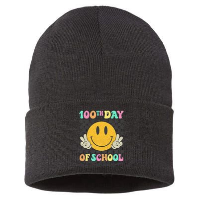 100th Day Of School Vibes Smiley Face Fun Design Sustainable Knit Beanie