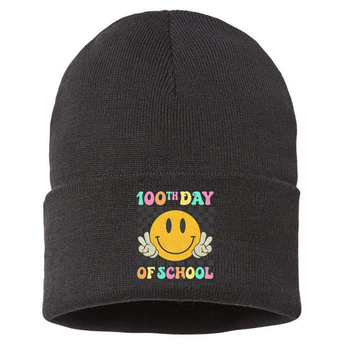 100th Day Of School Vibes Smiley Face Fun Design Sustainable Knit Beanie