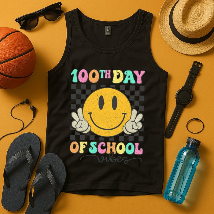 100th Day Of School Vibes Smiley Face Fun Design Tank Top