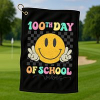 100th Day Of School Vibes Smiley Face Fun Design Golf Towel