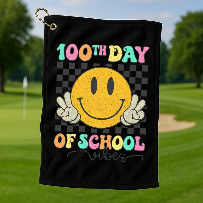 100th Day Of School Vibes Smiley Face Fun Design Golf Towel