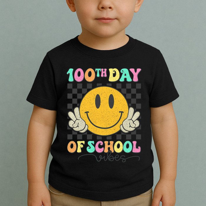 100th Day Of School Vibes Smiley Face Fun Design Toddler T-Shirt