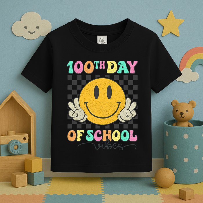 100th Day Of School Vibes Smiley Face Fun Design Toddler T-Shirt