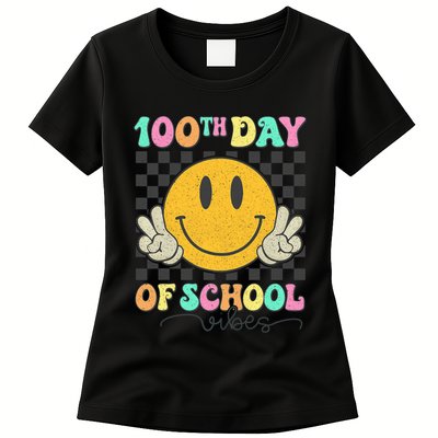 100th Day Of School Vibes Smiley Face Fun Design Womens T-Shirt