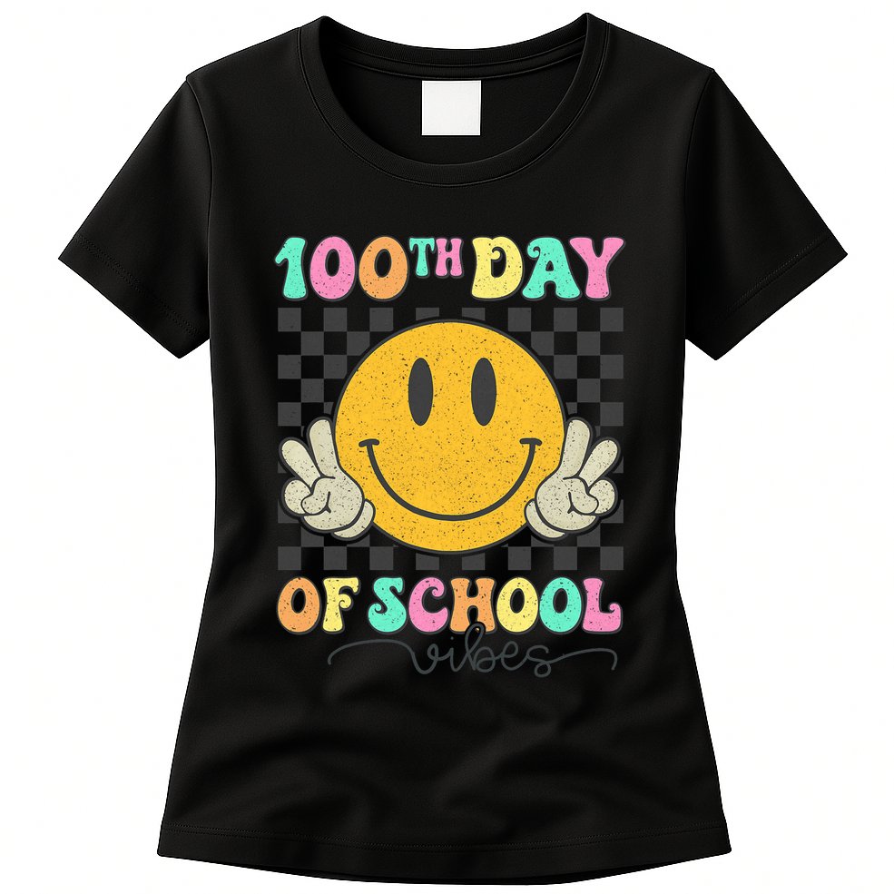 100th Day Of School Vibes Smiley Face Fun Design Womens T-Shirt