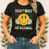 100th Day Of School Vibes Smiley Face Fun Design Womens T-Shirt