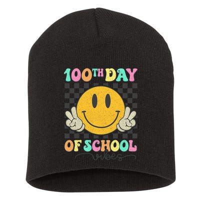 100th Day Of School Vibes Smiley Face Fun Design Short Acrylic Beanie