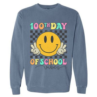 100th Day Of School Vibes Smiley Face Fun Design Garment-Dyed Sweatshirt