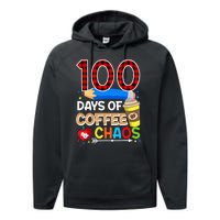 100 Days Of Coffee & Chaos - 100th Day Of School Teacher Performance Fleece Hoodie