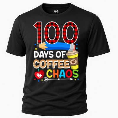 100 Days Of Coffee & Chaos - 100th Day Of School Teacher Cooling Performance Crew T-Shirt