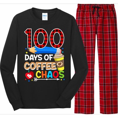 100 Days Of Coffee & Chaos - 100th Day Of School Teacher Long Sleeve Pajama Set