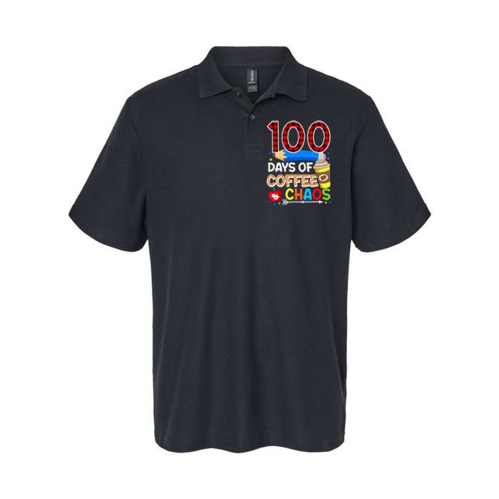 100 Days Of Coffee & Chaos - 100th Day Of School Teacher Softstyle Adult Sport Polo