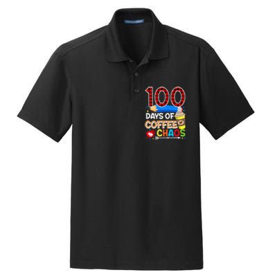 100 Days Of Coffee & Chaos - 100th Day Of School Teacher Dry Zone Grid Polo