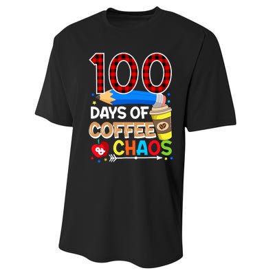 100 Days Of Coffee & Chaos - 100th Day Of School Teacher Performance Sprint T-Shirt