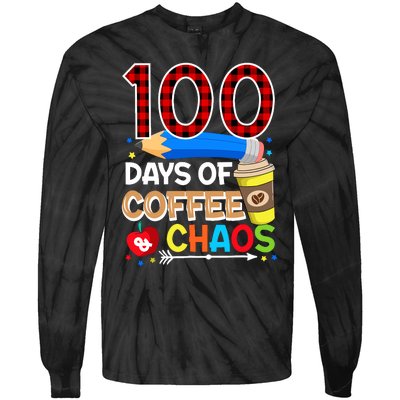 100 Days Of Coffee & Chaos - 100th Day Of School Teacher Tie-Dye Long Sleeve Shirt