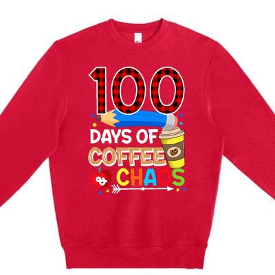 100 Days Of Coffee & Chaos - 100th Day Of School Teacher Premium Crewneck Sweatshirt