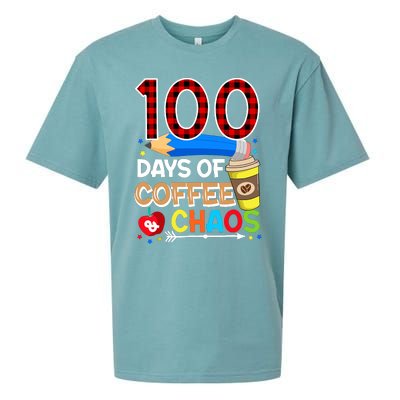 100 Days Of Coffee & Chaos - 100th Day Of School Teacher Sueded Cloud Jersey T-Shirt