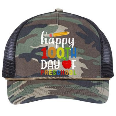 100 Days Of Preschool Happy 100Th Day Of School Preschool Gift Retro Rope Trucker Hat Cap