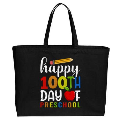 100 Days Of Preschool Happy 100Th Day Of School Preschool Gift Cotton Canvas Jumbo Tote