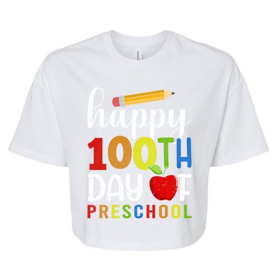 100 Days Of Preschool Happy 100Th Day Of School Preschool Gift Bella+Canvas Jersey Crop Tee