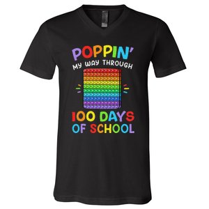 100th Day Of School Poppin My Way Through 100 Days V-Neck T-Shirt