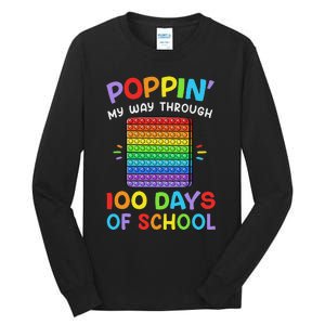 100th Day Of School Poppin My Way Through 100 Days Tall Long Sleeve T-Shirt