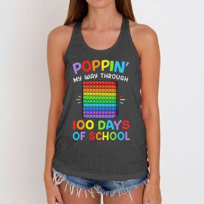 100th Day Of School Poppin My Way Through 100 Days Women's Knotted Racerback Tank