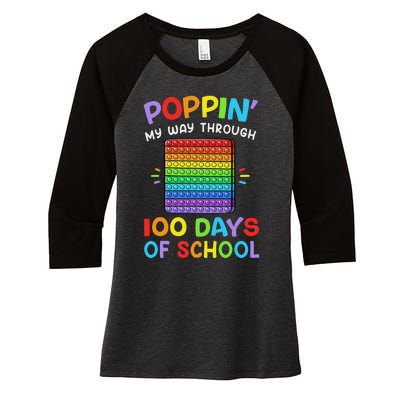 100th Day Of School Poppin My Way Through 100 Days Women's Tri-Blend 3/4-Sleeve Raglan Shirt