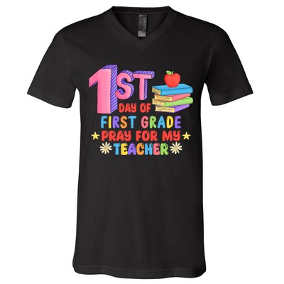 1st Day Of First Grade Pray For My Teacher V-Neck T-Shirt