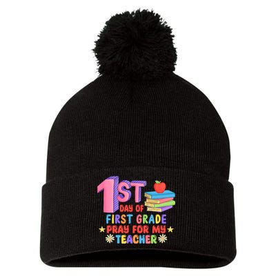 1st Day Of First Grade Pray For My Teacher Pom Pom 12in Knit Beanie