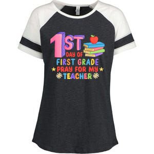 1st Day Of First Grade Pray For My Teacher Enza Ladies Jersey Colorblock Tee