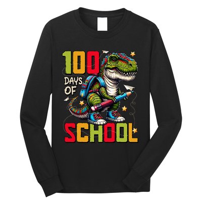 100 Days Of School Trex 100 Days Smarter 100th Day Of School Long Sleeve Shirt