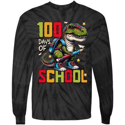 100 Days Of School Trex 100 Days Smarter 100th Day Of School Tie-Dye Long Sleeve Shirt