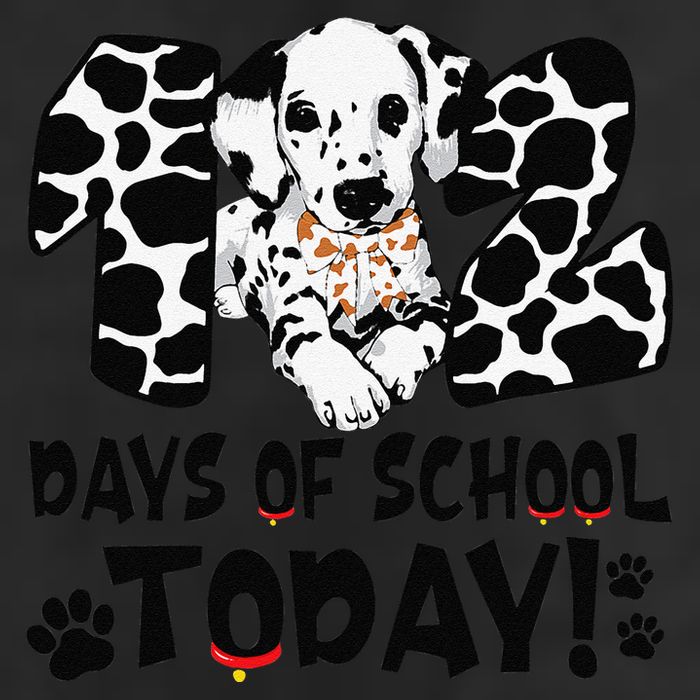 102 Days Of School Today Dalmatian Dog Funny 100th Day 7 Panel Mesh Trucker Snapback Hat