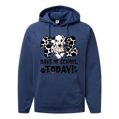 102 Days Of School Today Dalmatian Dog Funny 100th Day Performance Fleece Hoodie