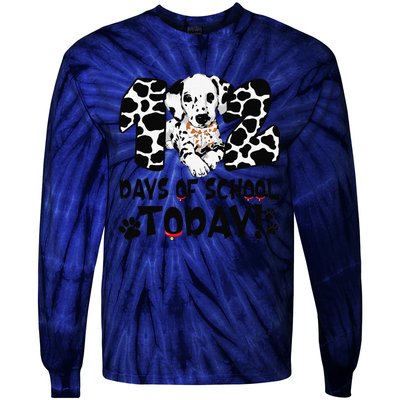 102 Days Of School Today Dalmatian Dog Funny 100th Day Tie-Dye Long Sleeve Shirt