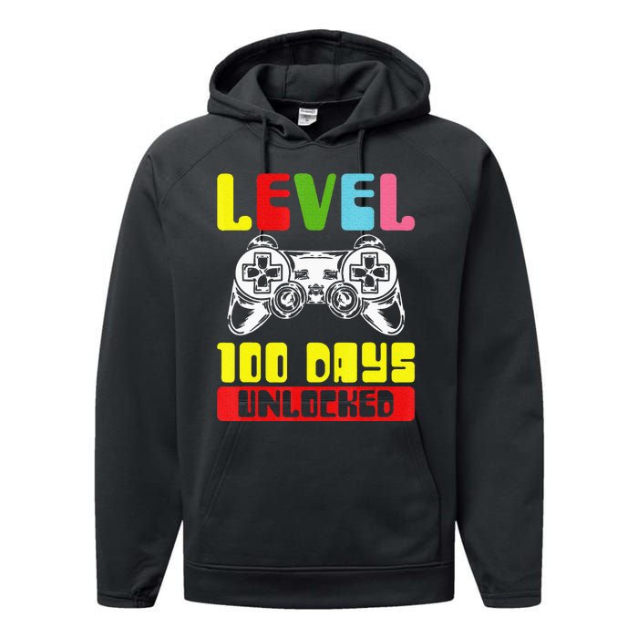 100 Days Of School Gamer Level 100 Days Unlocked Performance Fleece Hoodie