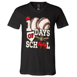 100 Days Of School Baseball 100th Day Of School Teacher V-Neck T-Shirt