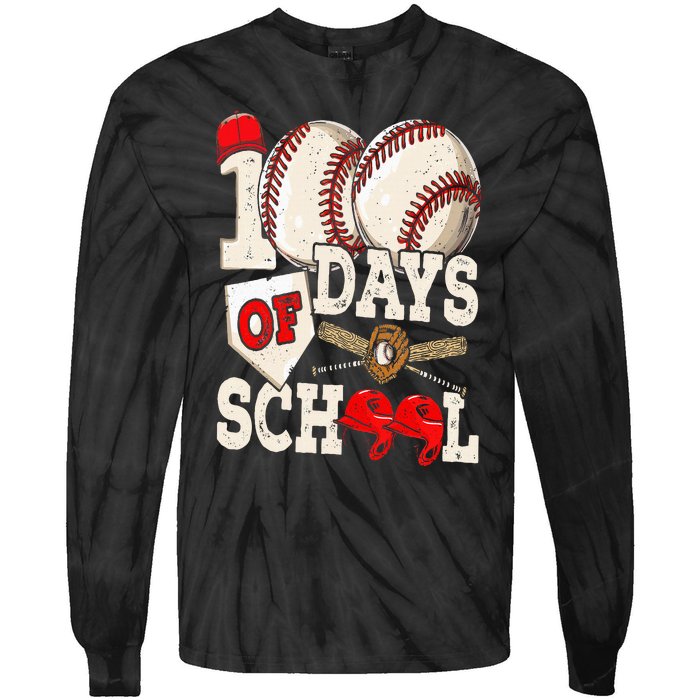 100 Days Of School Baseball 100th Day Of School Teacher Tie-Dye Long Sleeve Shirt