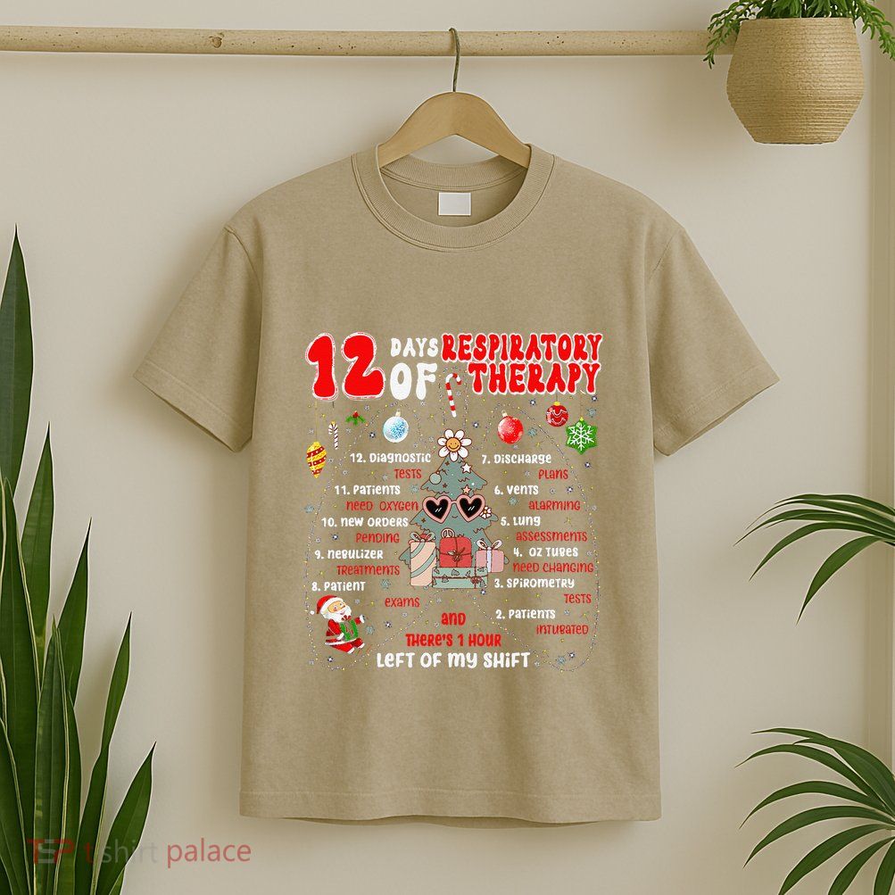 12 Days Of Respiratory Therapy Rt Christmas Pulmonologist T-Shirt