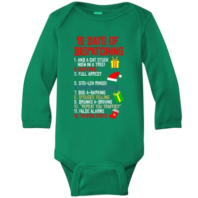 12 Days Of Dispatching Christmas Pajama Xmas Dispatcher Baby Long Sleeve Bodysuit