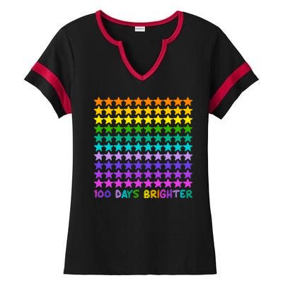 100 Days Of School Brighter Rainbow Star Ladies Halftime Notch Neck Tee