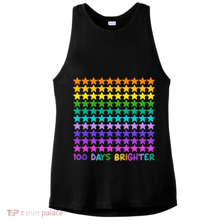 100 Days Of School Brighter Rainbow Star Ladies PosiCharge Tri-Blend Wicking Tank