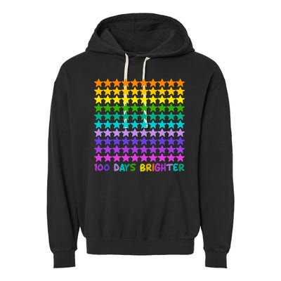 100 Days Of School Brighter Rainbow Star Garment-Dyed Fleece Hoodie
