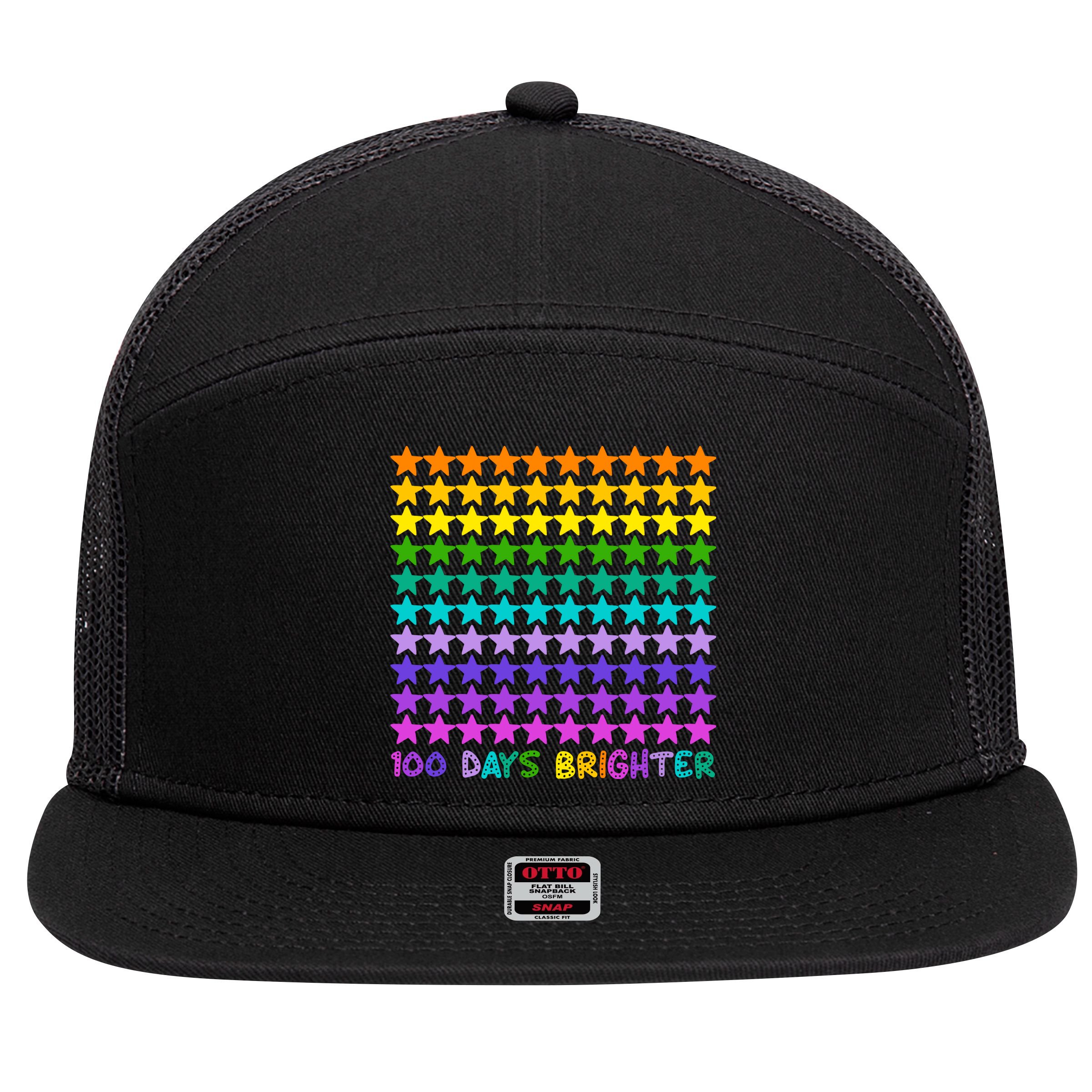 100 Days Of School Brighter Rainbow Star 7 Panel Mesh Trucker Snapback Hat