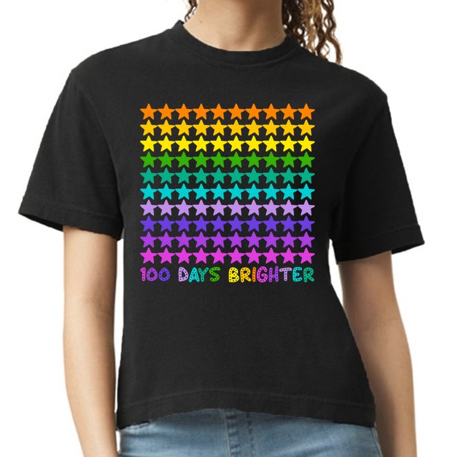 100 Days Of School Brighter Rainbow Star Comfort Colors Boxy T-Shirt