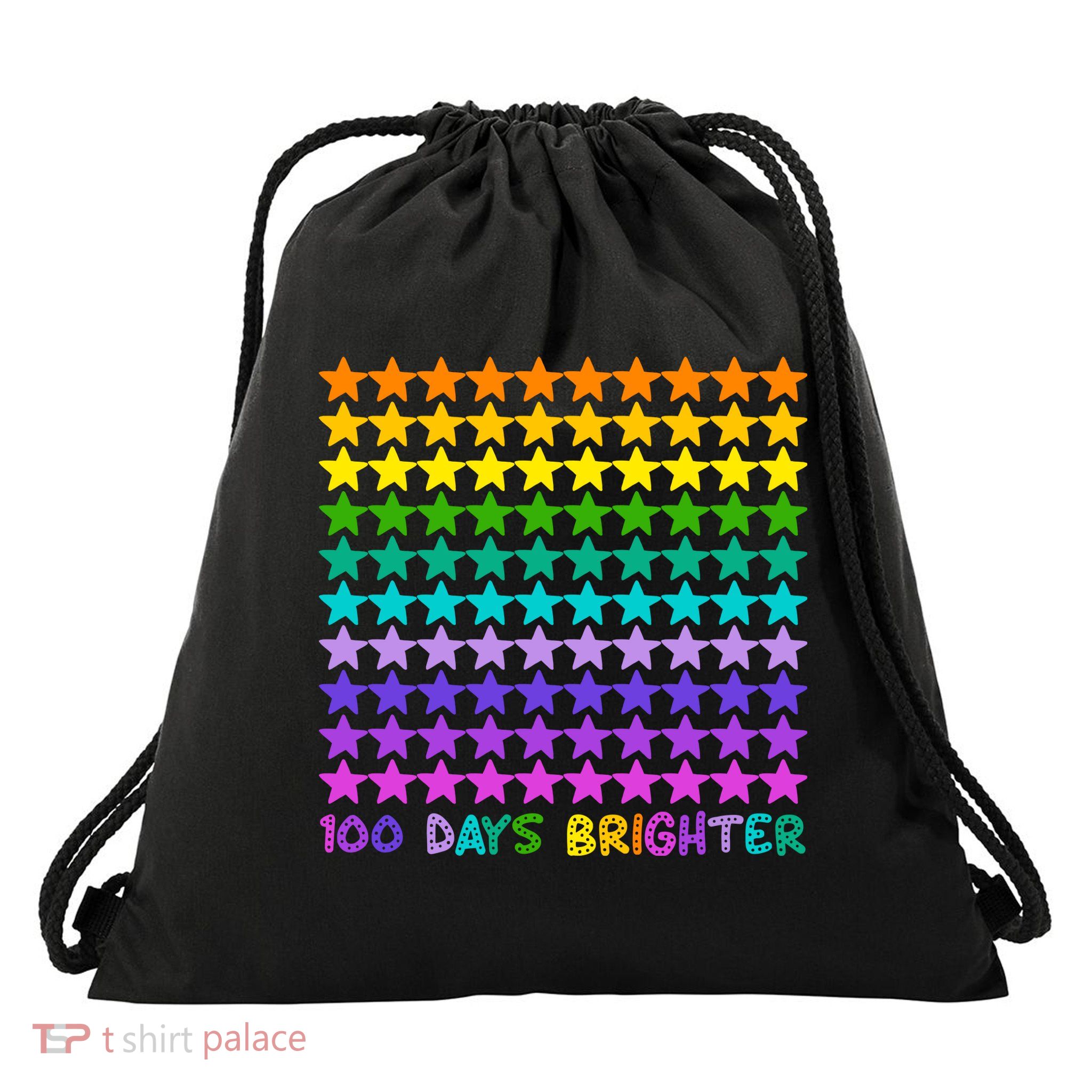 100 Days Of School Brighter Rainbow Star Drawstring Bag