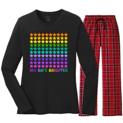 100 Days Of School Brighter Rainbow Star Women's Long Sleeve Flannel Pajama Set 