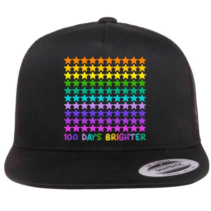 100 Days Of School Brighter Rainbow Star Flat Bill Trucker Hat