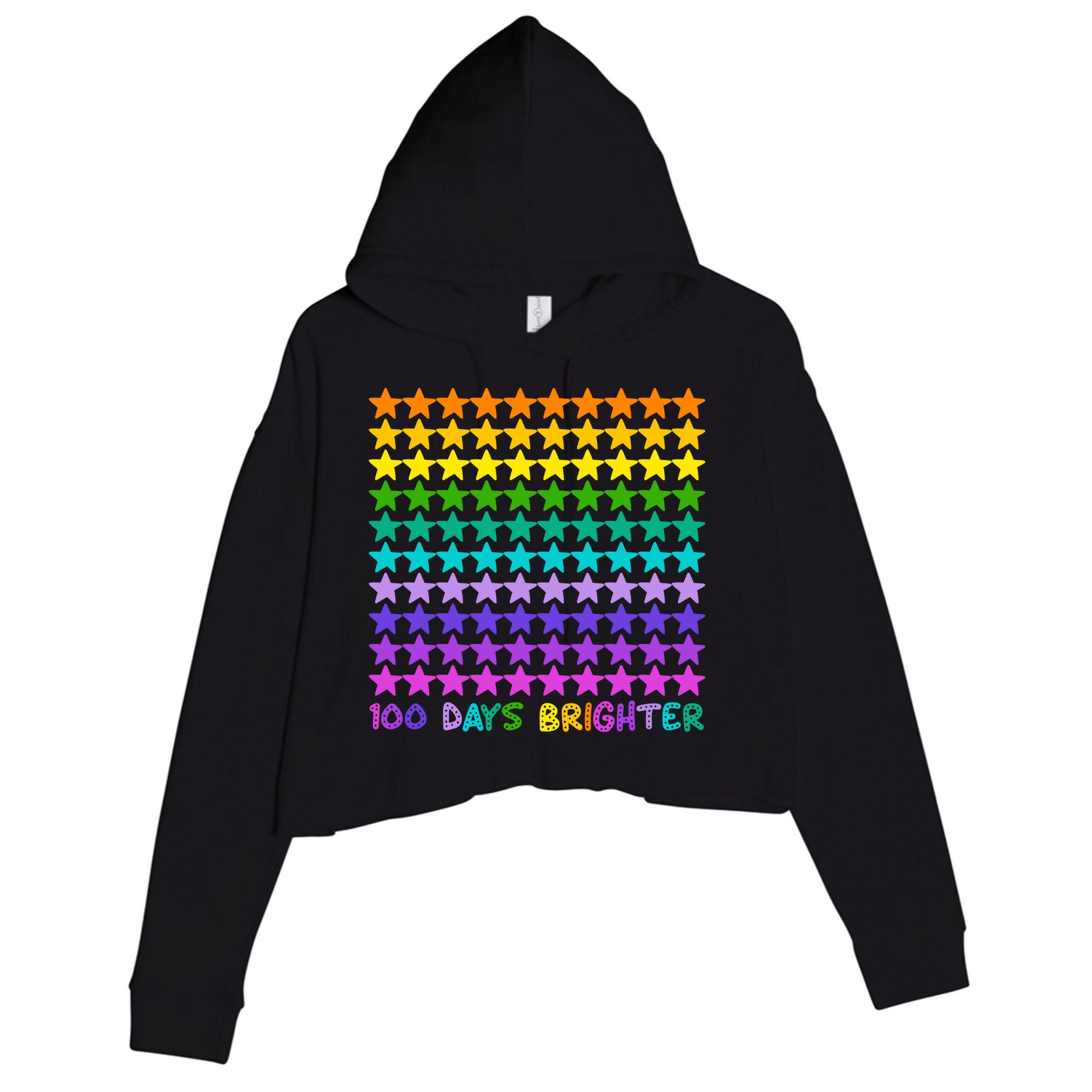 100 Days Of School Brighter Rainbow Star Crop Fleece Hoodie